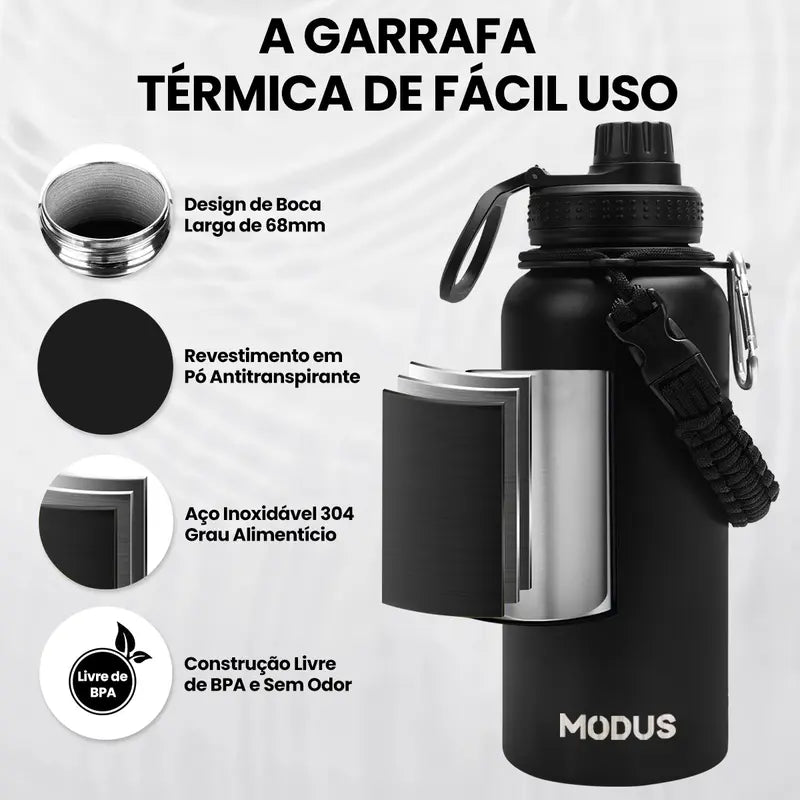 MODUS Garrafa Térmica  1000ml Corda espessa tecida à mão Isolamento por 12 horas e duradouro