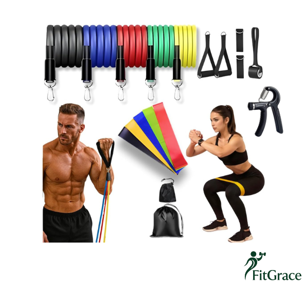 KIT DE TREINO FITGRACE, ELÁSTICOS ,5 MINI BANDS E HANDGRIP AJUSTÁVEL.